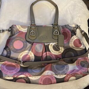 Coach Ashley Signature Carryall Satchel Pink and Gray Signature Tote